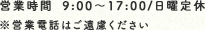 9:00～17:00/日曜定休